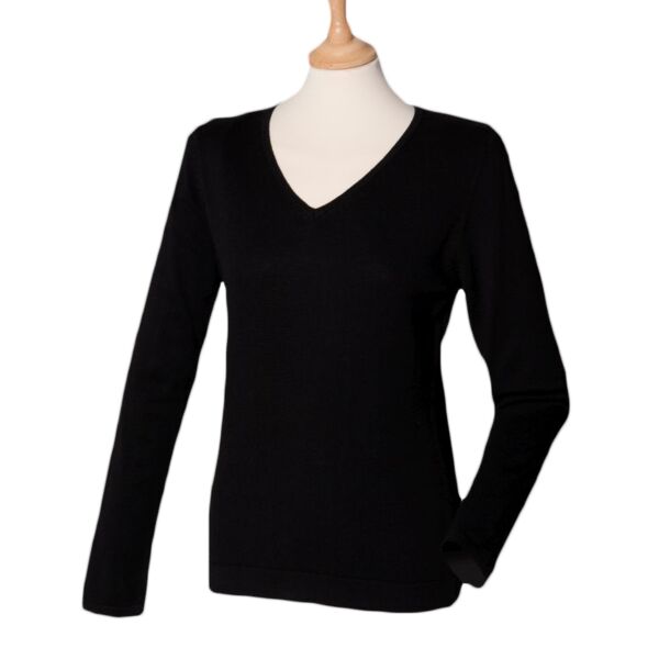 Henbury Ladies Lightweight Cotton Acrylic V Neck Sweater Thumbnail