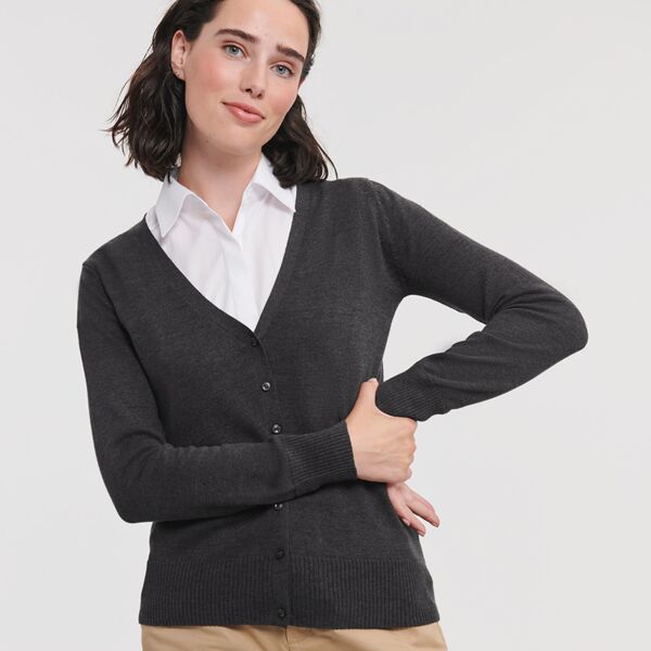 Russell Athletic Collection Ladies Cotton Acrylic V Neck Cardigan Thumbnail