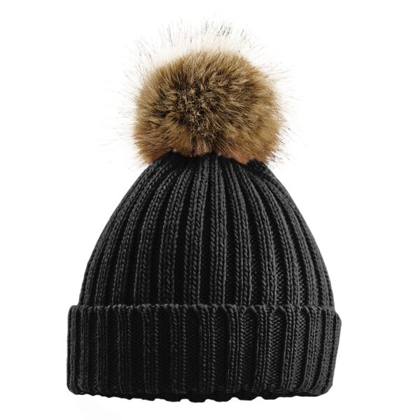 Beechfield Faux Fur Pop Pom Chunky Beanie Thumbnail